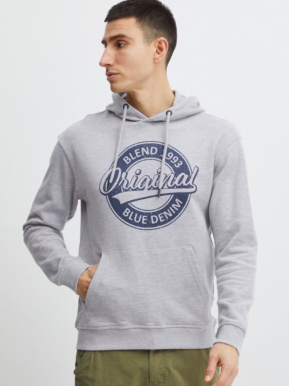 BLEND Hoodie Herren Baumwolle grau bedruckt, L