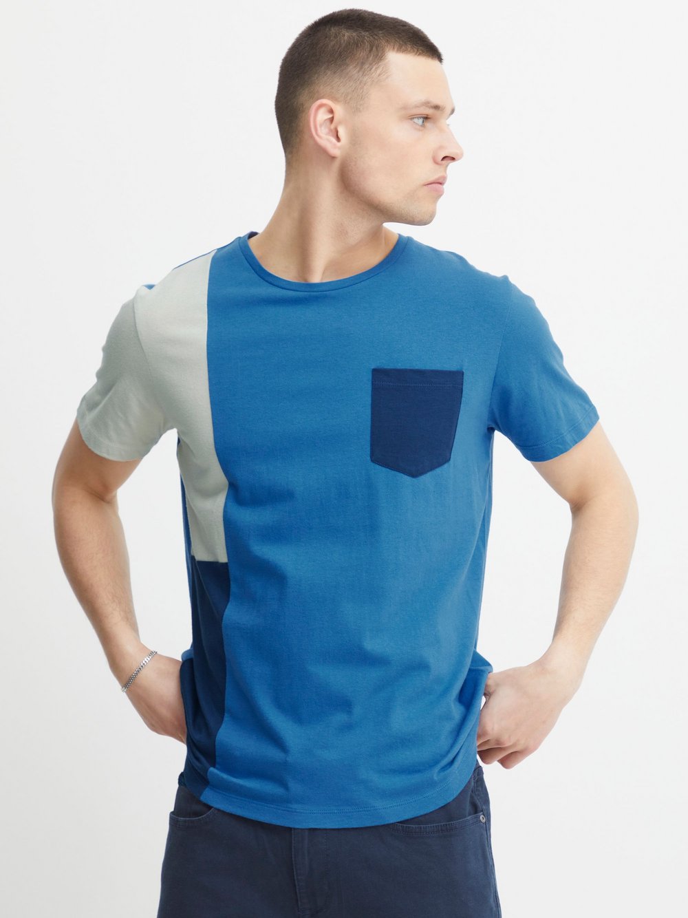 BLEND T-Shirt Herren Baumwolle blau gemustert, S