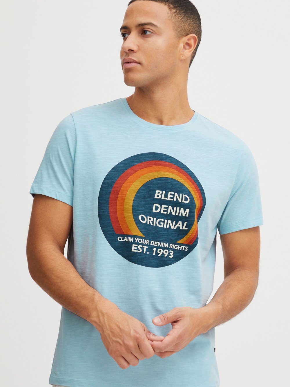 BLEND T-Shirt Herren Baumwolle blau gemustert, L