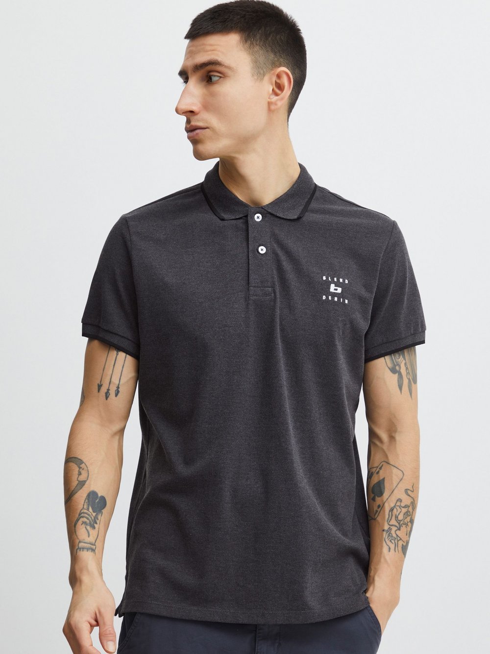 BLEND Poloshirt Herren Baumwolle grau, XL