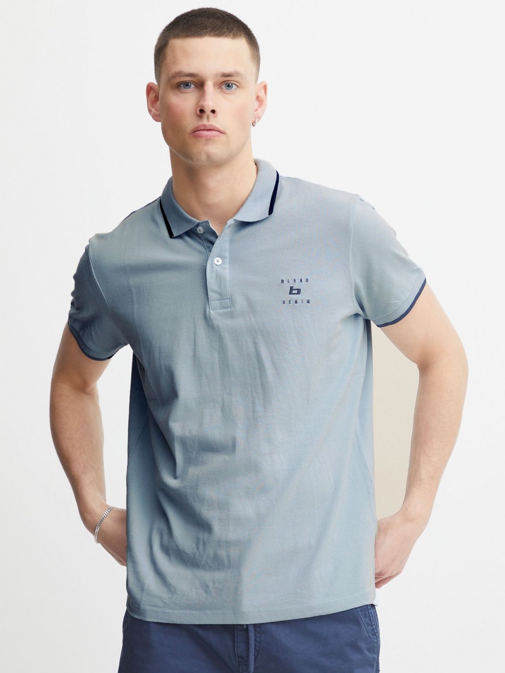 BLEND Poloshirt Herren Baumwolle blau, XL