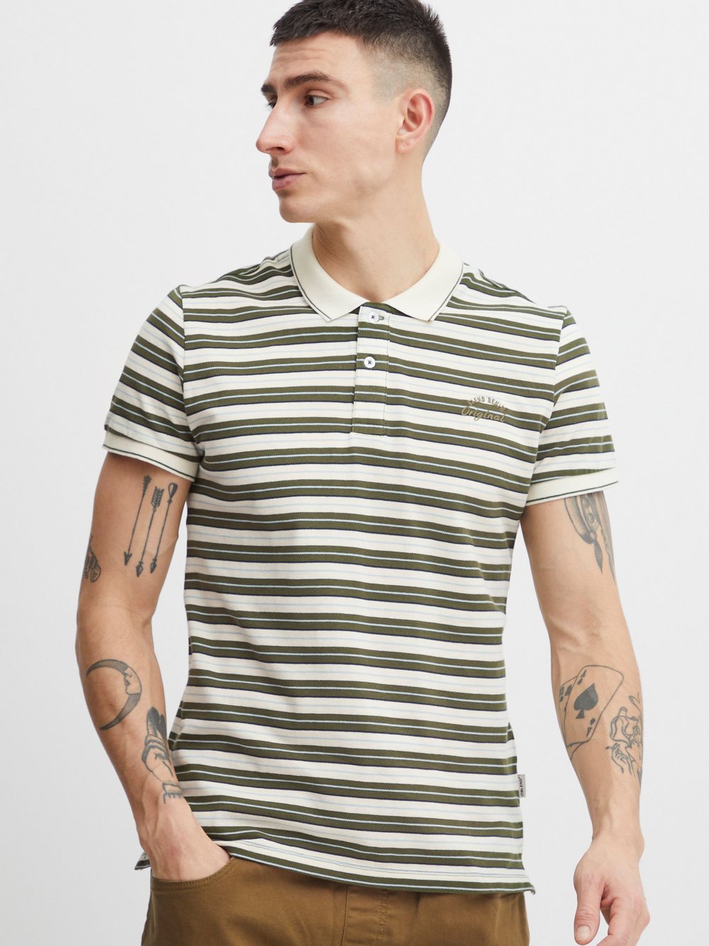 BLEND Poloshirt Herren Baumwolle grün gestreift, L