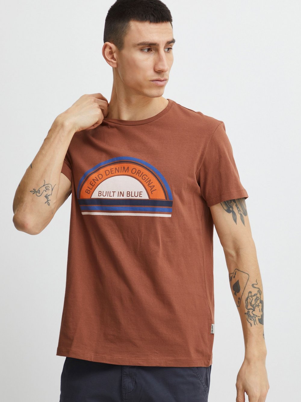 BLEND T-Shirt Herren Baumwolle braun gemustert, M