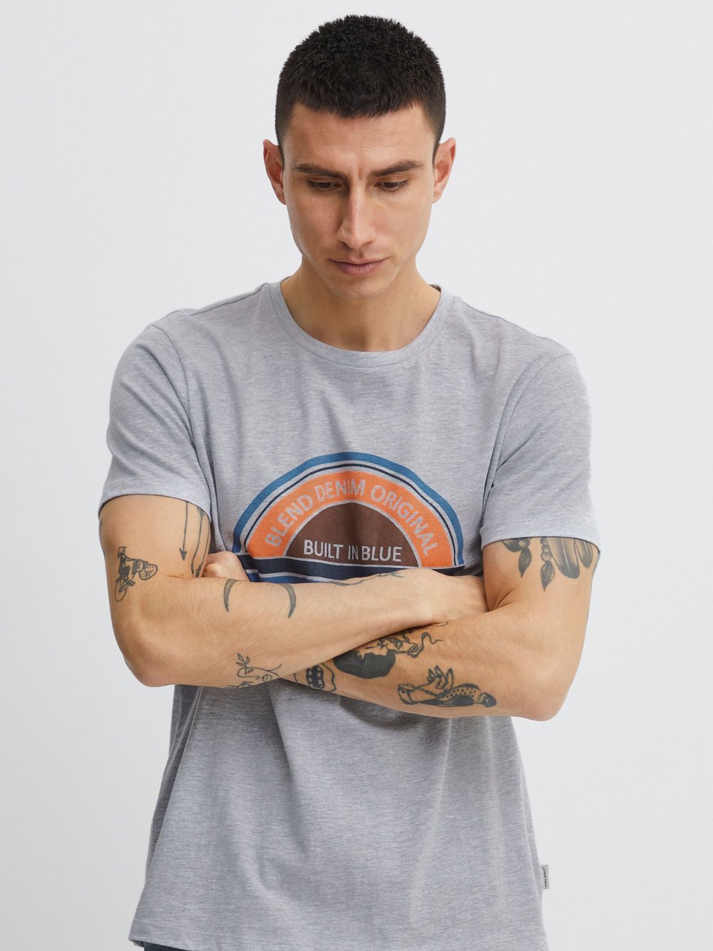 BLEND T-Shirt Herren Baumwolle grau gemustert, L