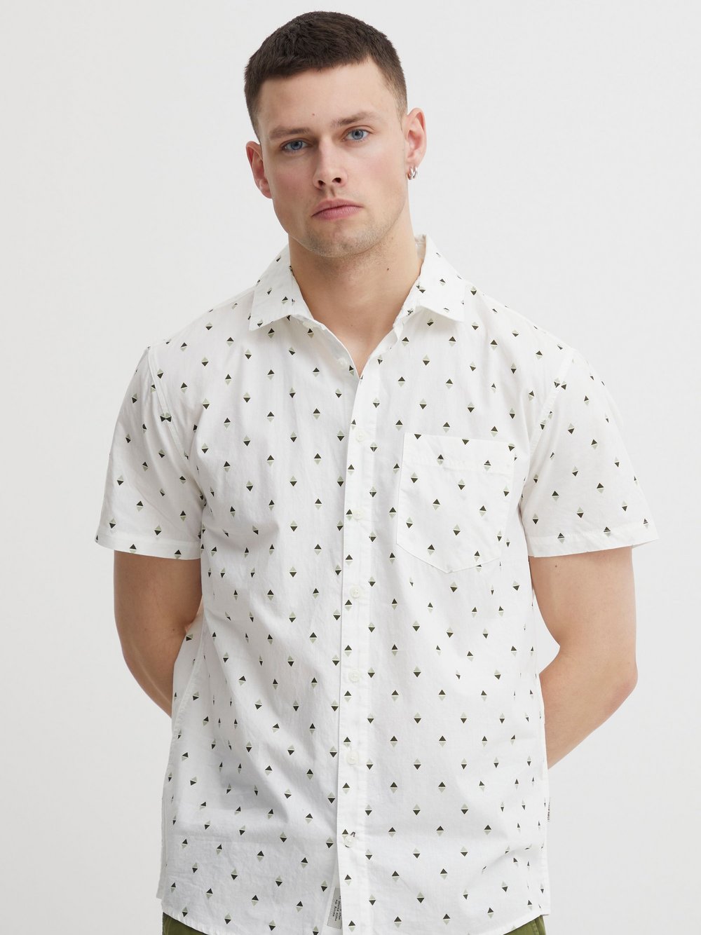 BLEND Kurzarmhemd Herren Regular Fit Baumwolle weiß gemustert, XXL