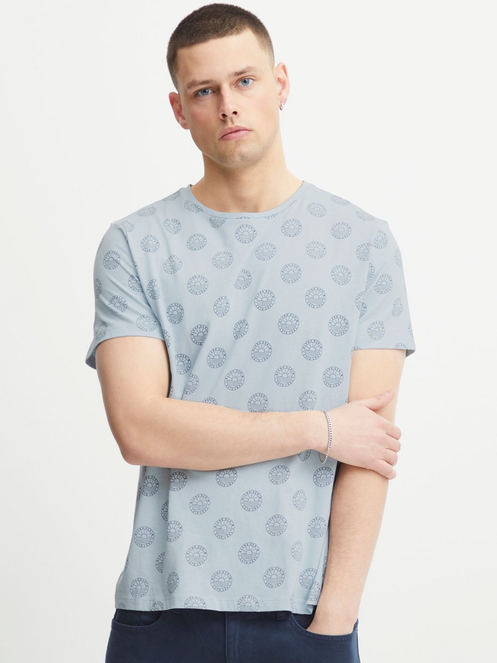 BLEND T-Shirt Herren Baumwolle blau gemustert, M