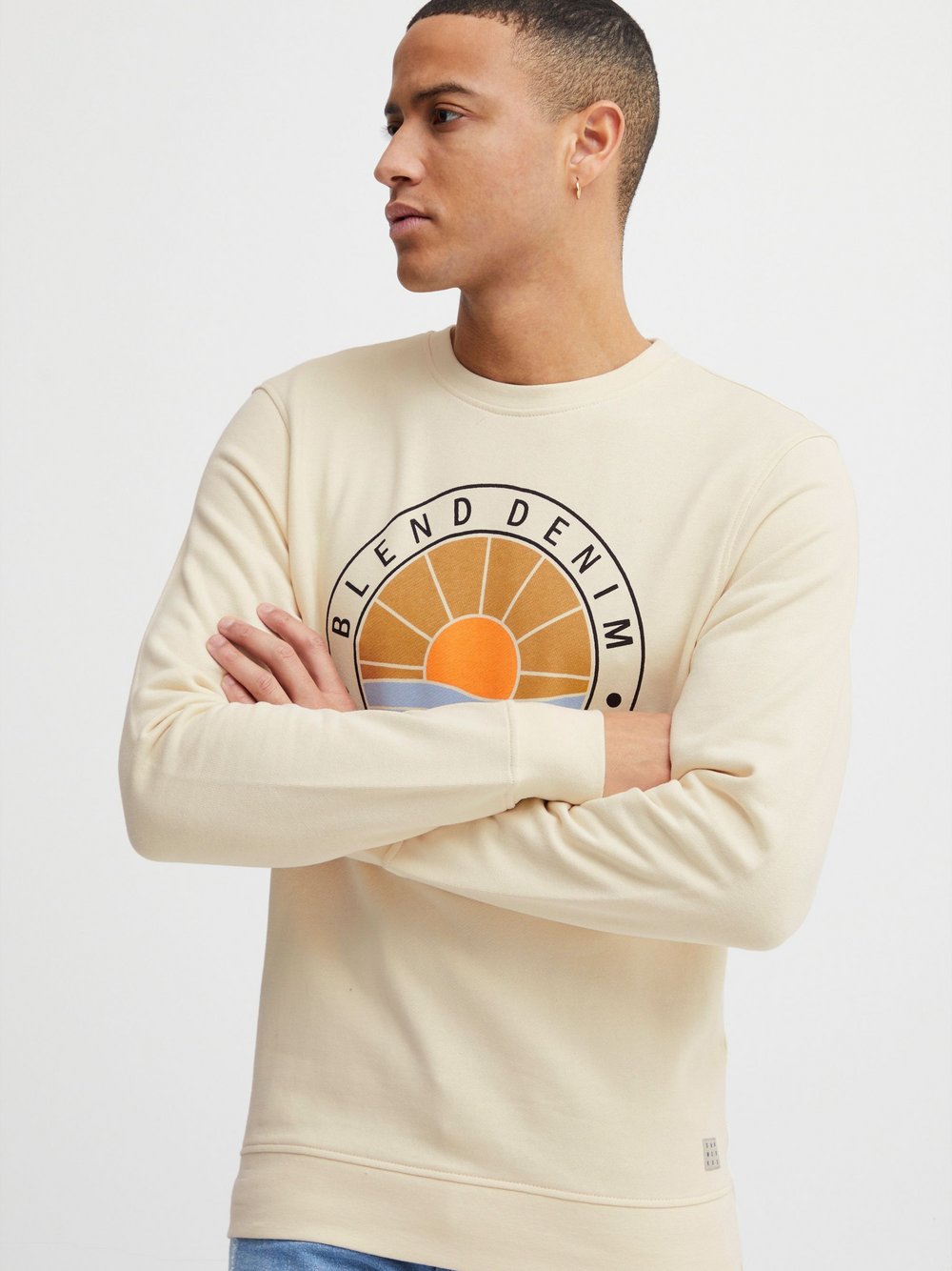 BLEND Sweatshirt Herren Baumwolle beige gemustert, L