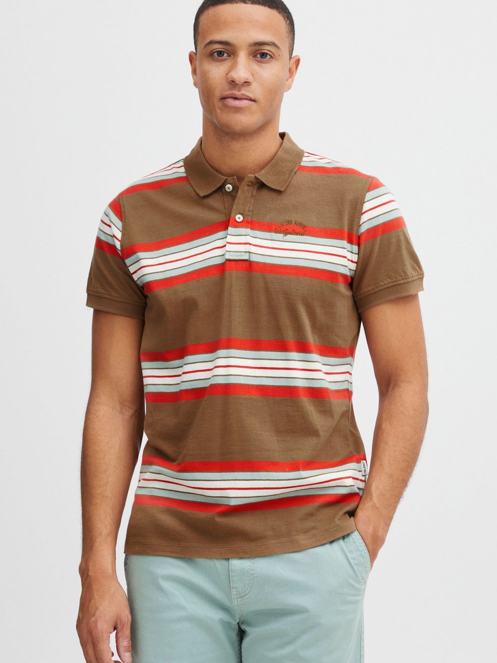 BLEND Poloshirt Herren Baumwolle braun gemustert, L