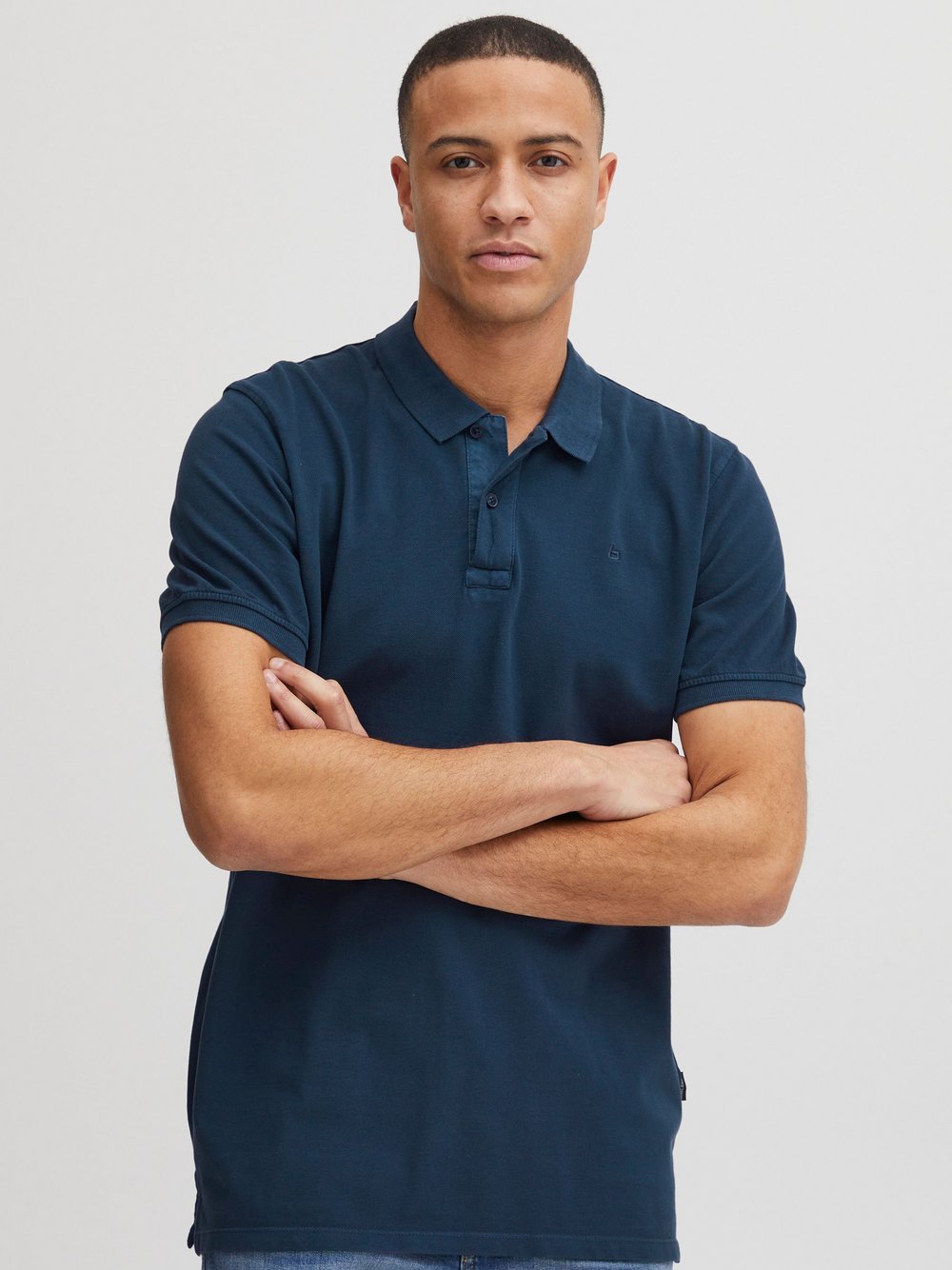 BLEND Poloshirt Herren Baumwolle blau gemustert, M