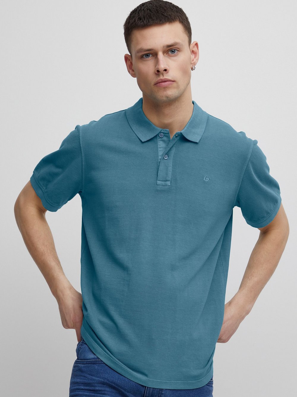 BLEND Poloshirt Herren Baumwolle blau gemustert, M