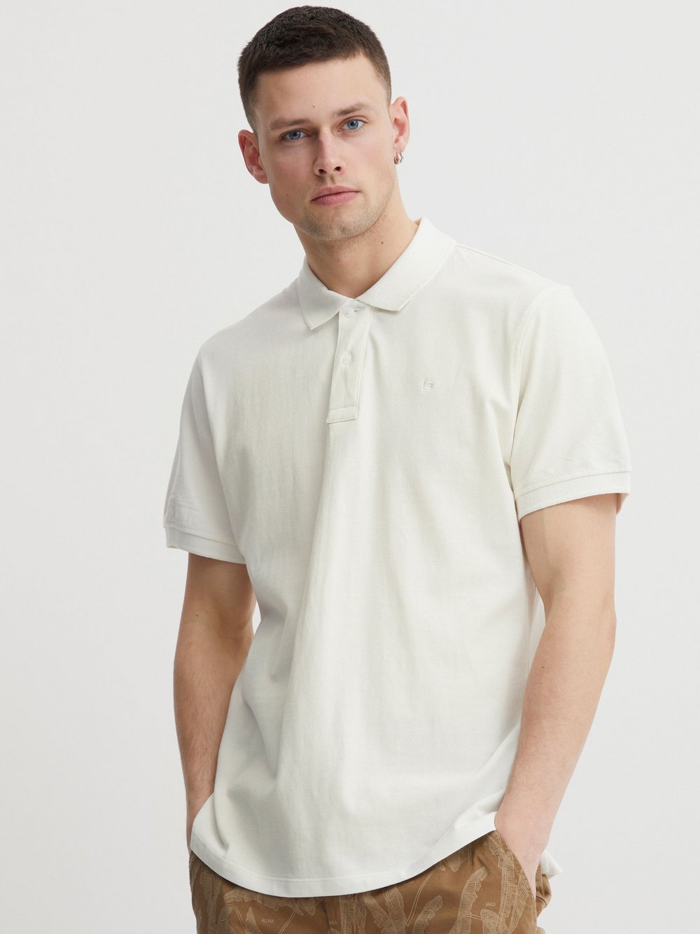 BLEND Poloshirt Herren Baumwolle weiß gemustert, XXL