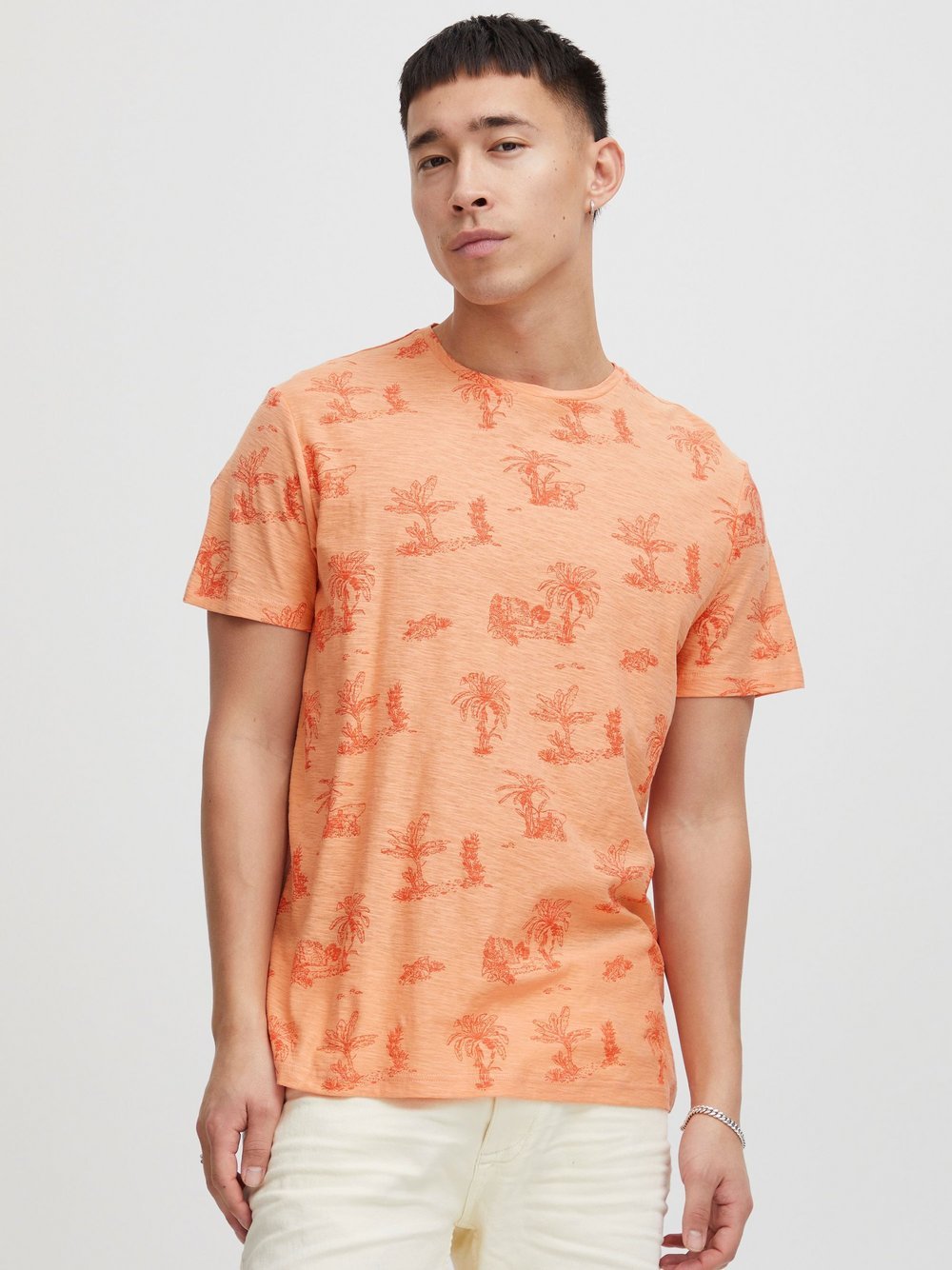 BLEND T-Shirt Herren Baumwolle orange gemustert, S