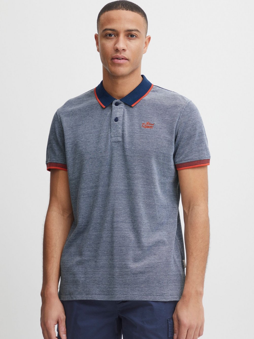 BLEND Poloshirt Herren Baumwolle blau gemustert, L