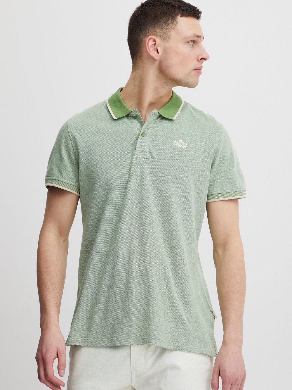 BLEND Poloshirt Herren Baumwolle grün gemustert, L