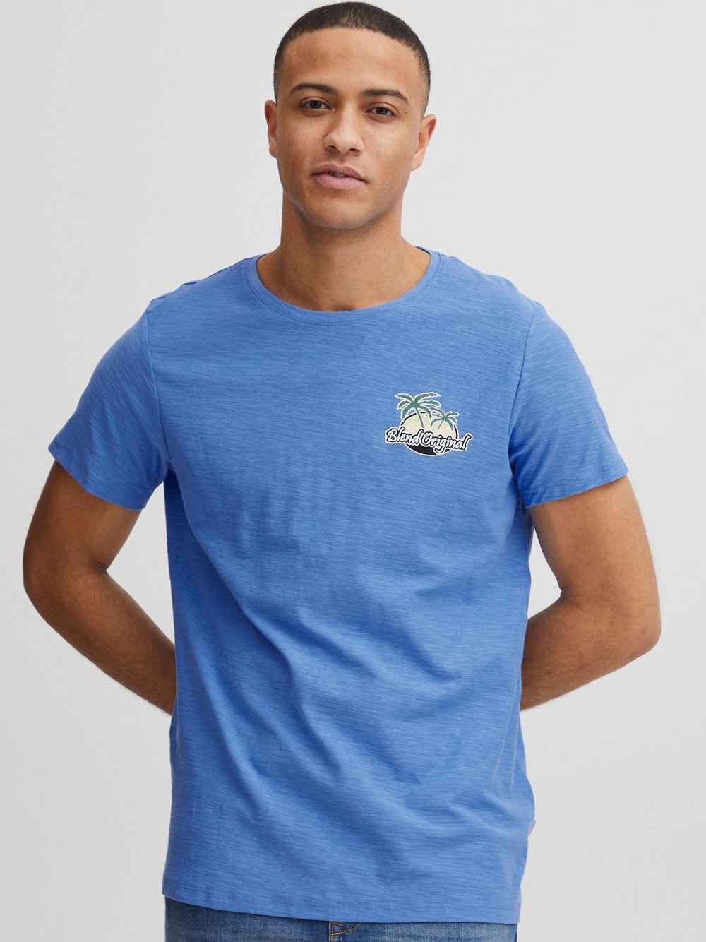 BLEND T-Shirt Herren Baumwolle blau gemustert, L