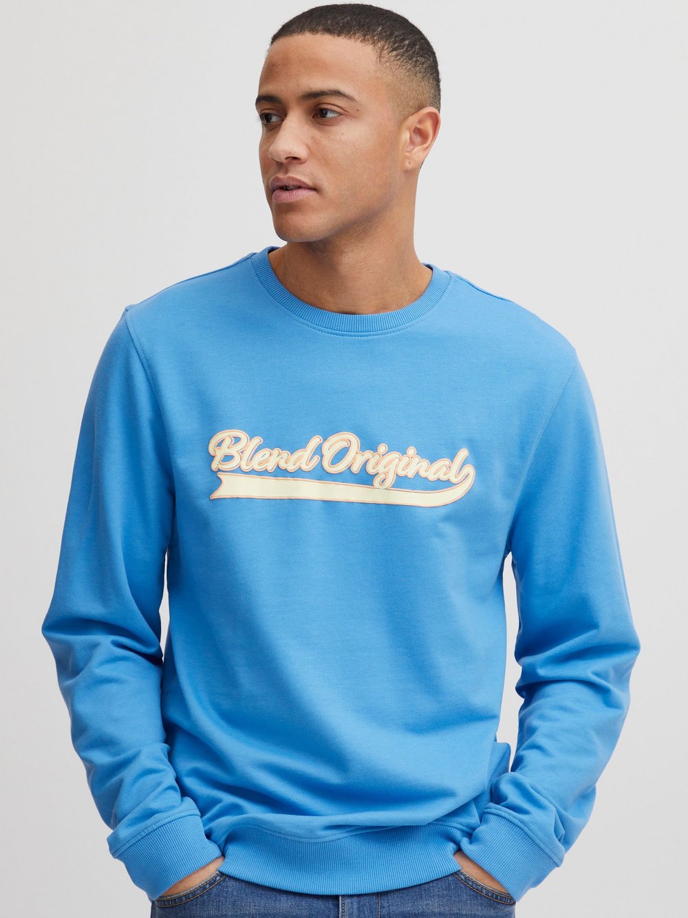 BLEND Sweatshirt Herren Baumwolle blau bedruckt, XL