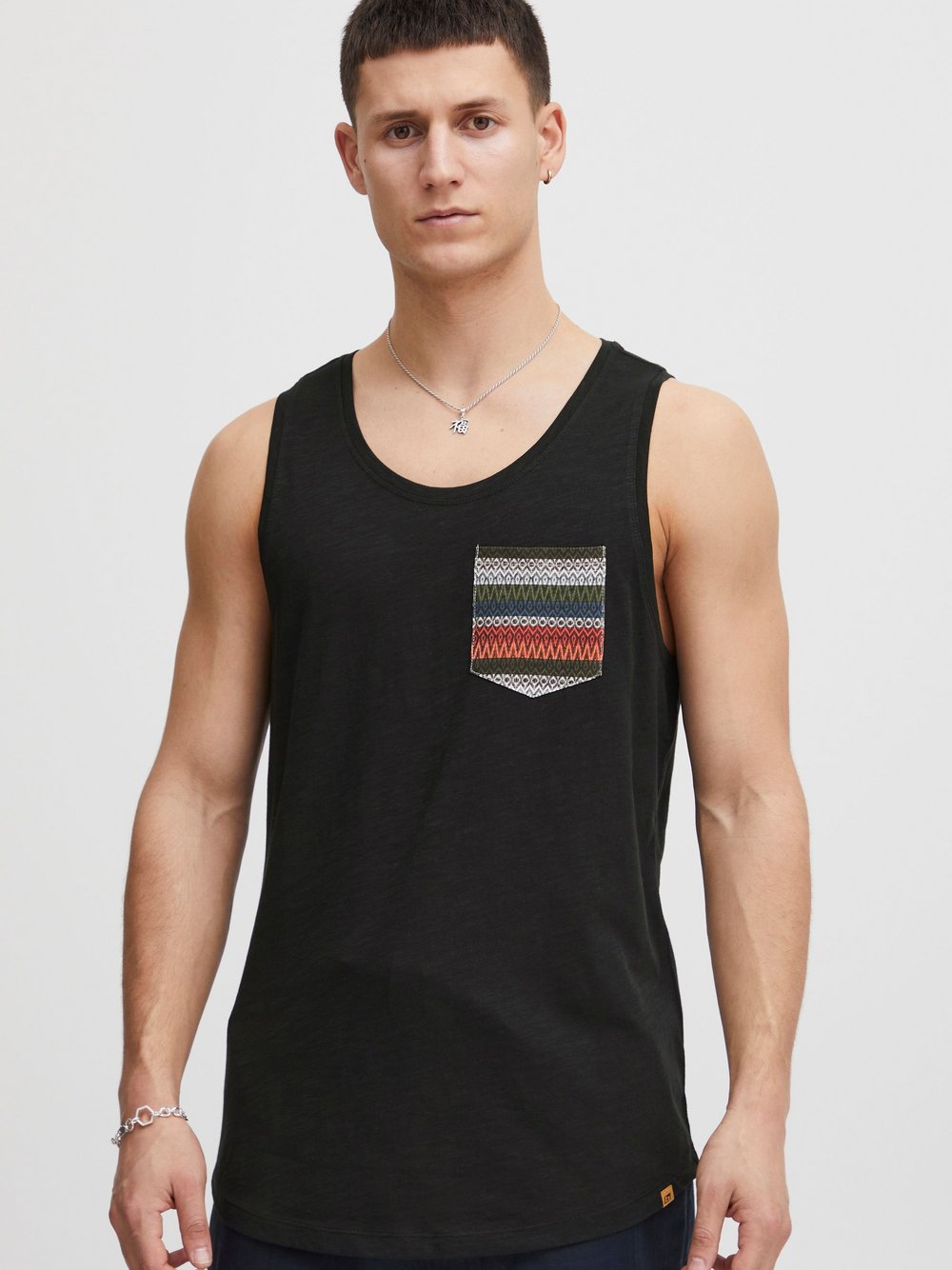 BLEND Tanktop Herren Baumwolle schwarz gemustert, L