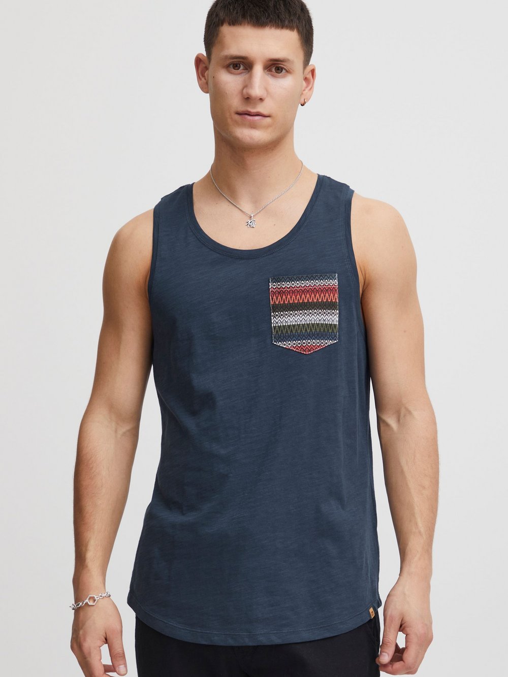 BLEND Tanktop Herren Baumwolle blau gemustert, L