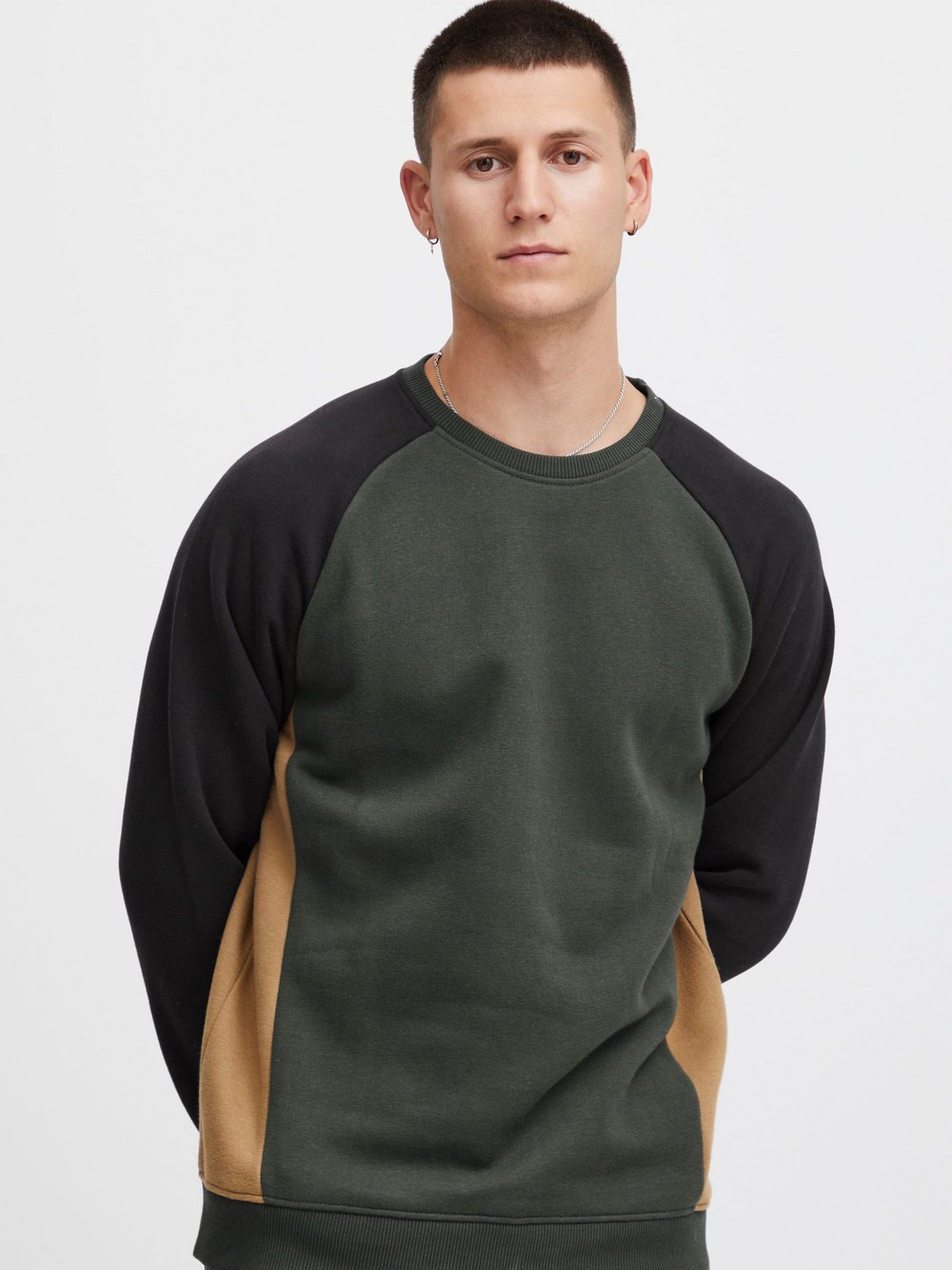 BLEND Sweatshirt Herren Baumwolle grün gemustert, XXL