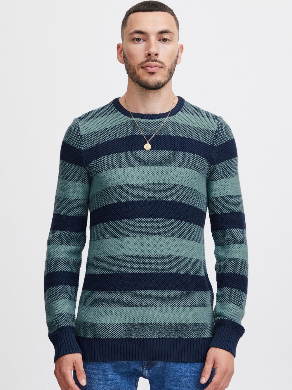 BLEND Strickpullover Herren Baumwolle blau gestreift, S