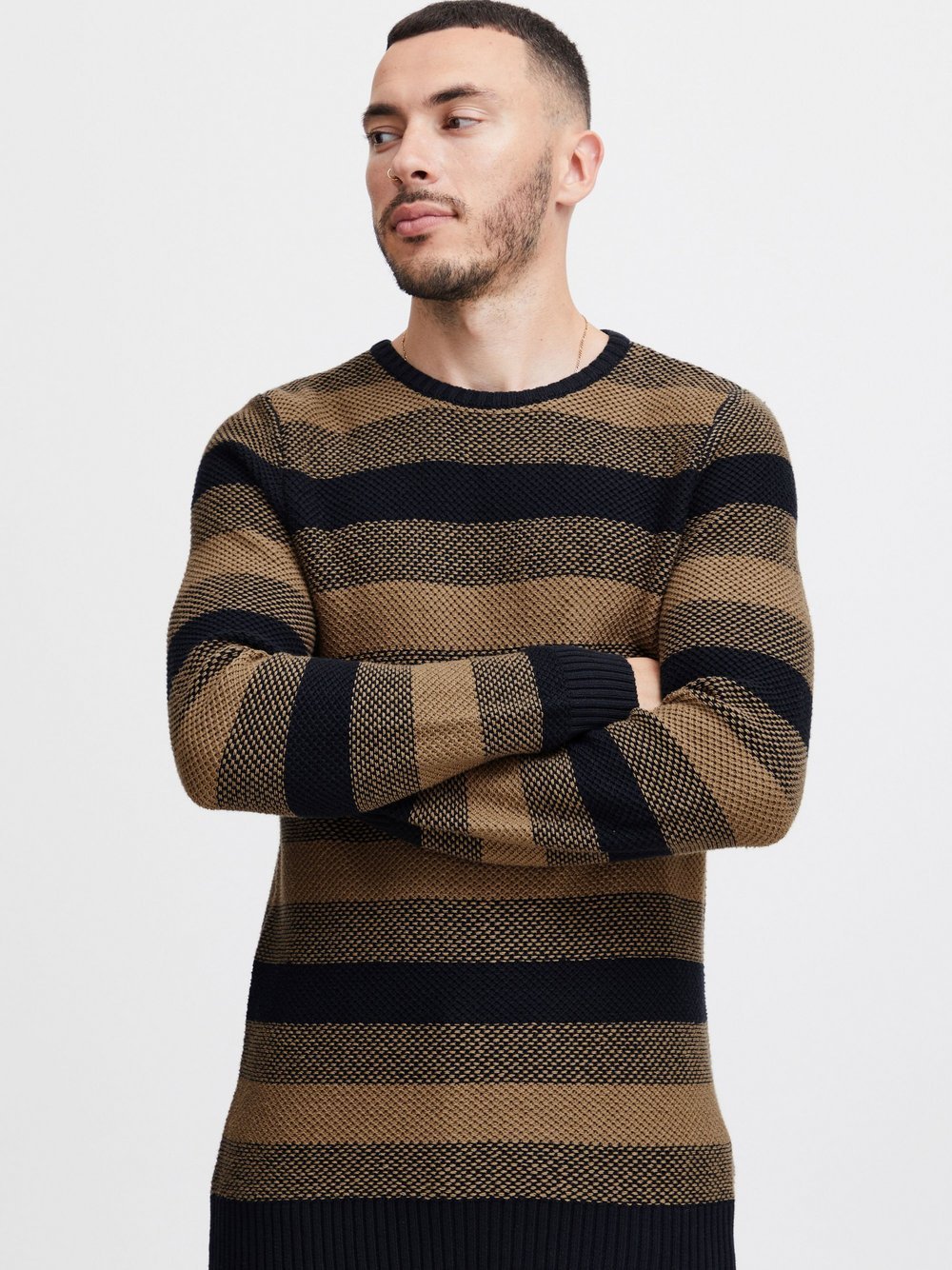 BLEND Strickpullover Herren Baumwolle schwarz gestreift, L