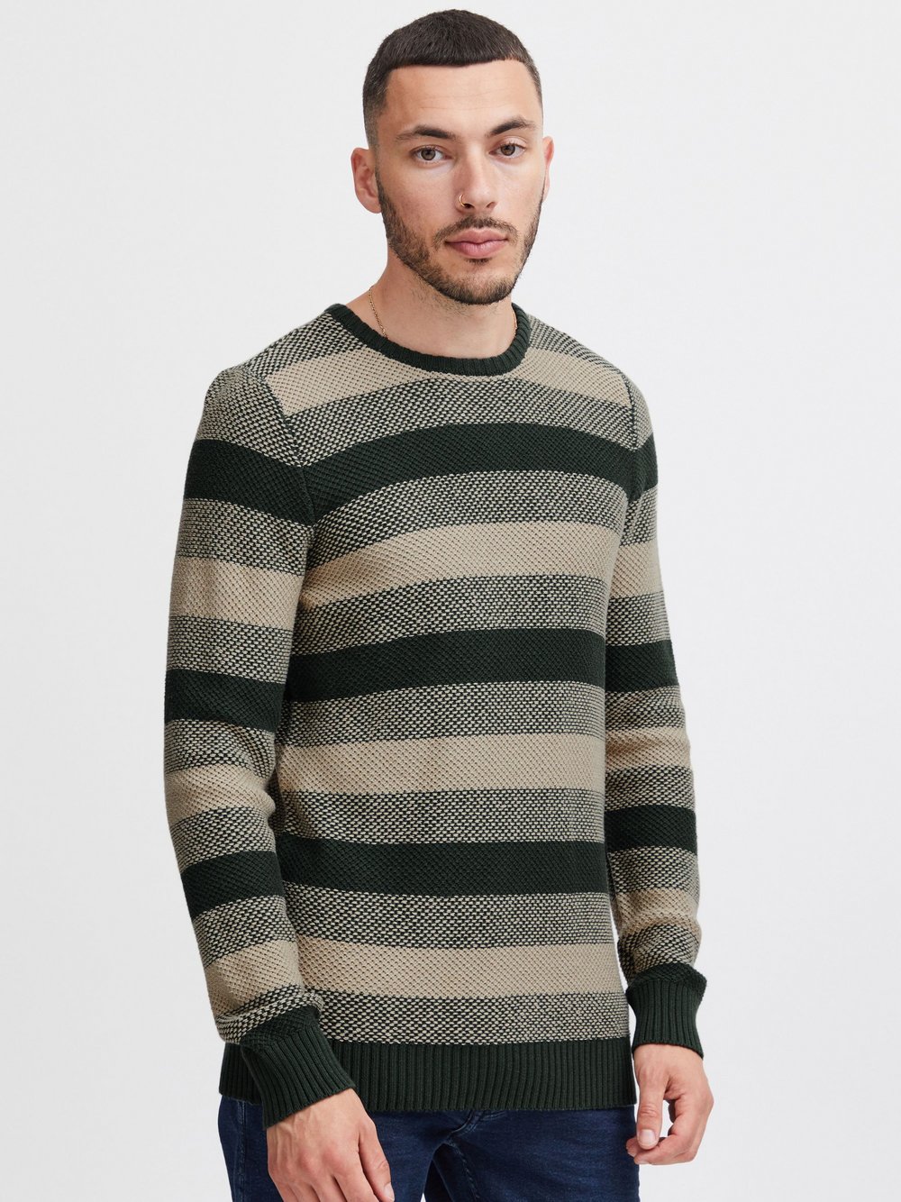 BLEND Strickpullover Herren Baumwolle grün gestreift, M