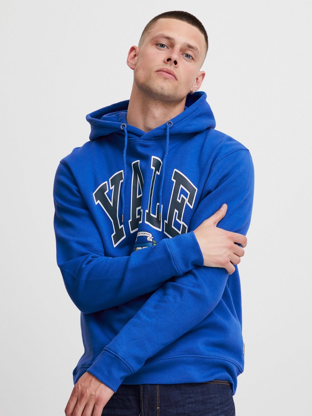 BLEND Hoodie Herren Baumwolle blau bedruckt, L