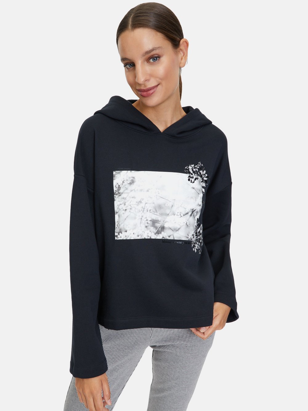 Cartoon Hoodie Damen Baumwolle schwarz bedruckt, 36