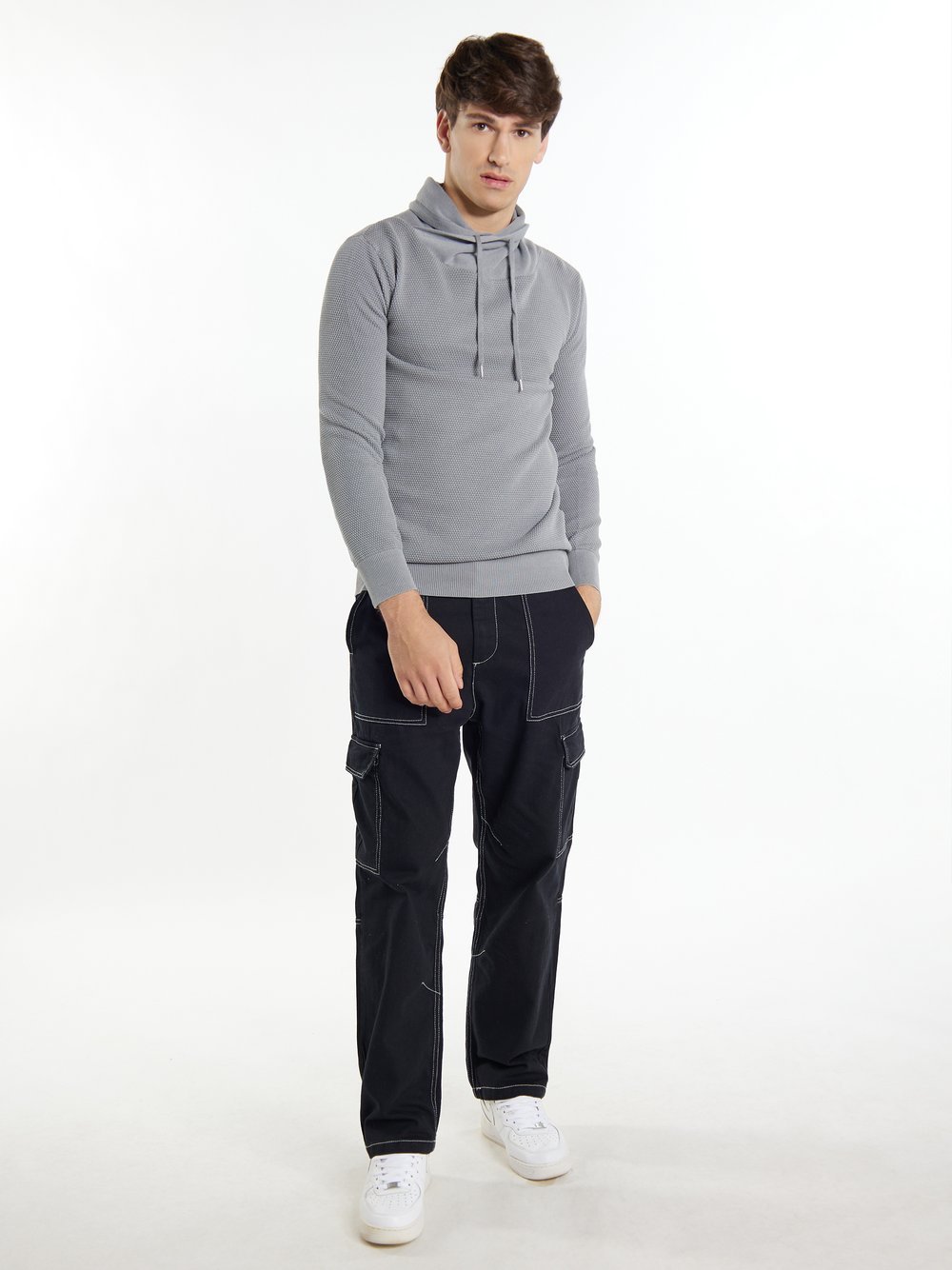 Mo Strick Pullover Herren Baumwolle grau, L