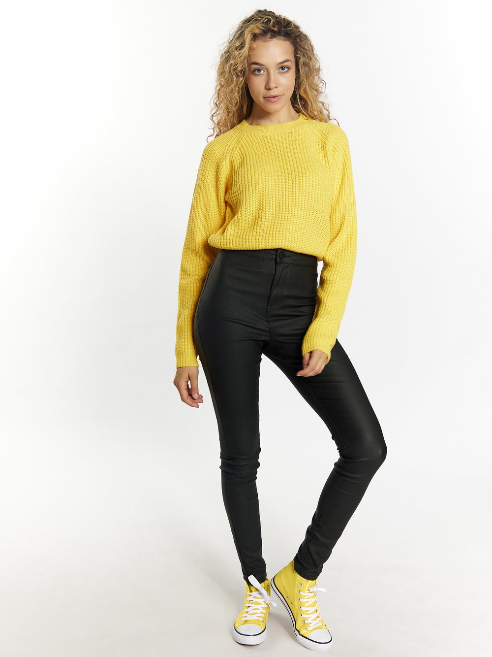 MyMo Strick Cropped Pullover Damen gelb, XS