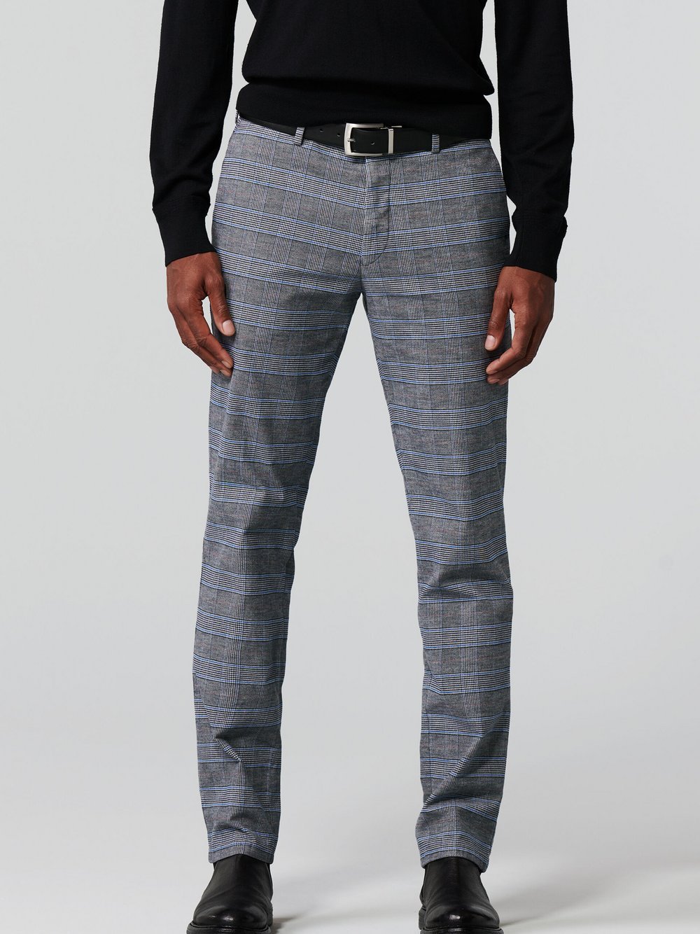 MEYER Chino Wool Look 'Prince of Wales' Chino Herren Baumwolle blau kariert, 26