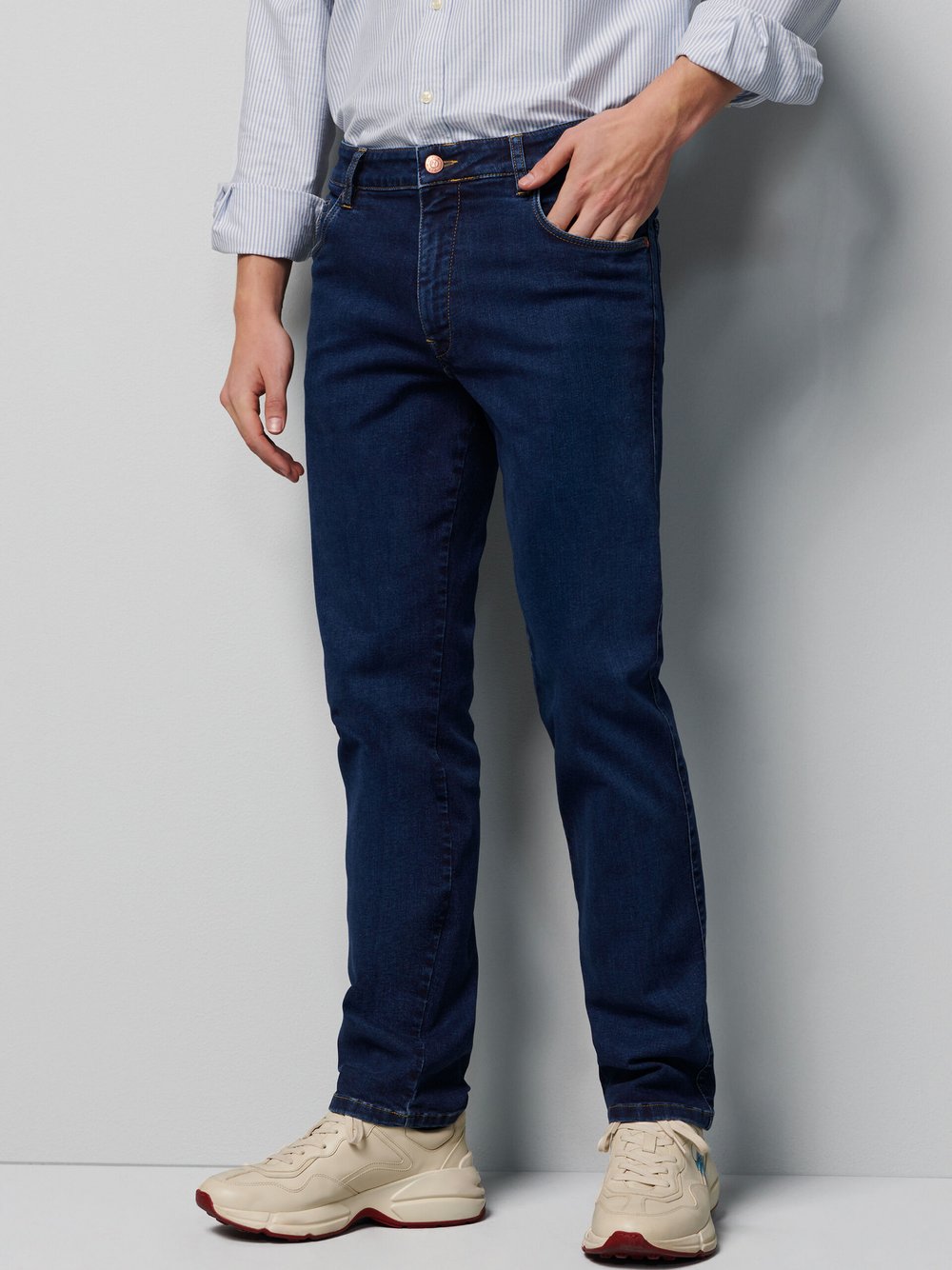 MEYER Five-Pocket-Hose Herren Baumwolle blau, 36-32