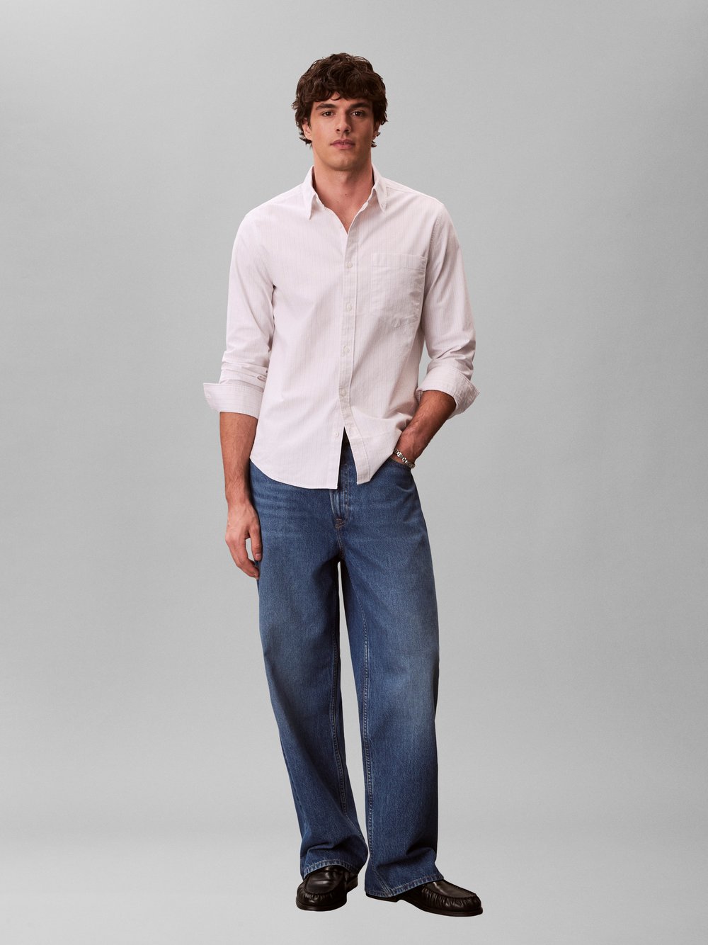 Calvin Klein Jeans Freizeithemd Herren Regular Fit Baumwolle grau gestreift, S