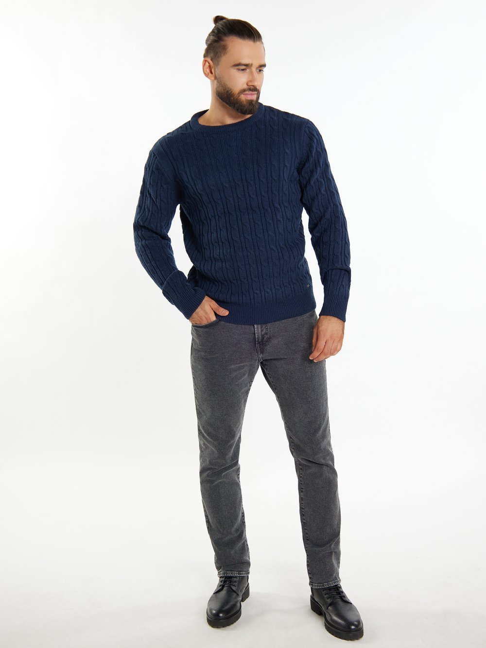 Dreimaster Strickpullover Herren blau gemustert, L