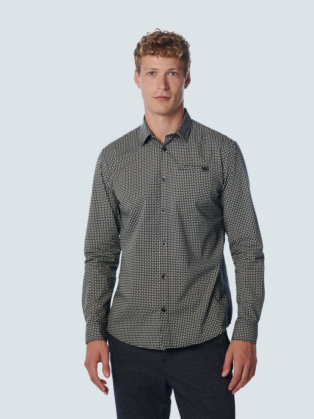 No Excess Hemd Herren Regular Fit Baumwolle blau bedruckt, M