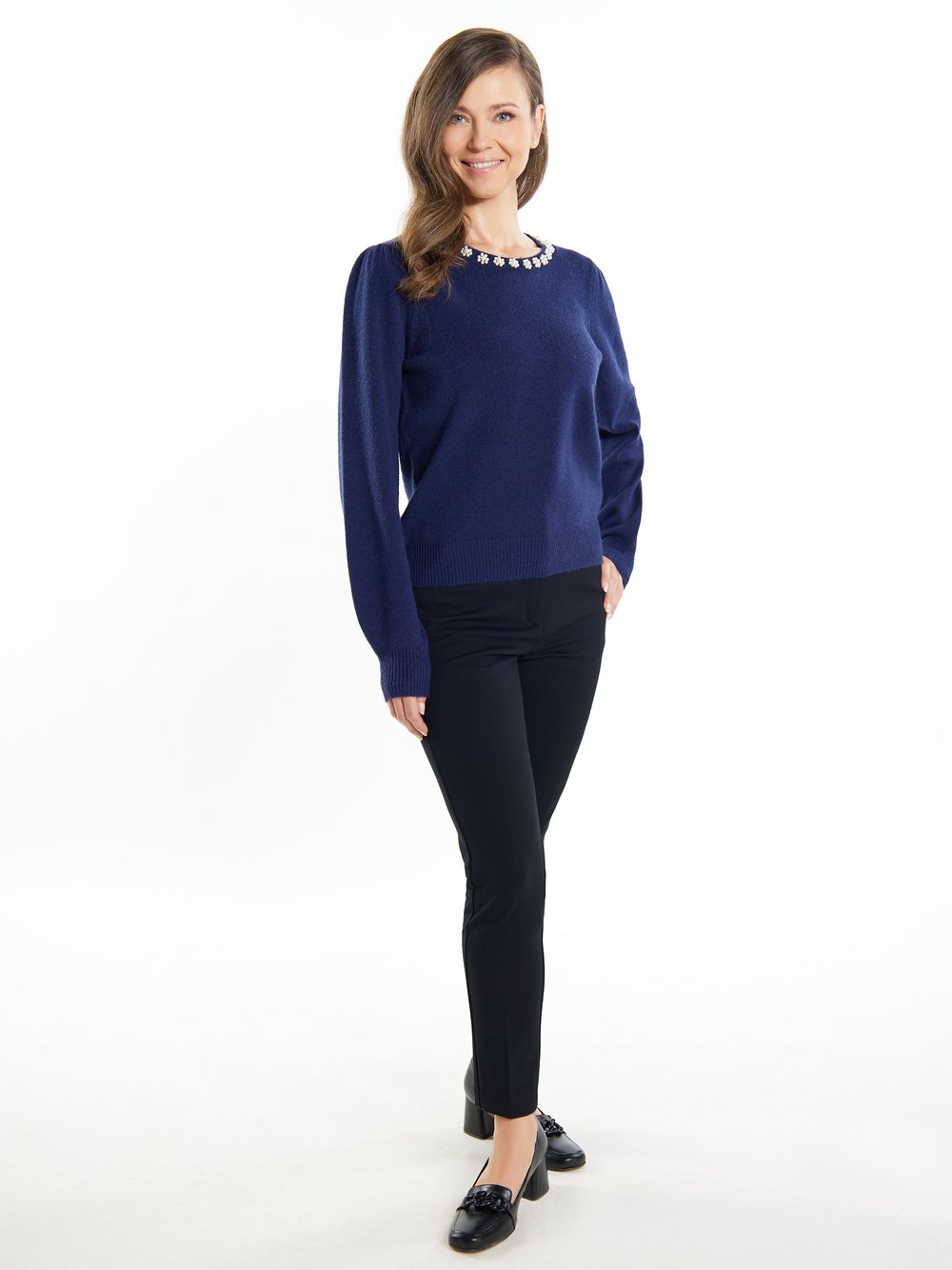 Usha Pullover mit Perlen Damen Polyamid blau, M/L