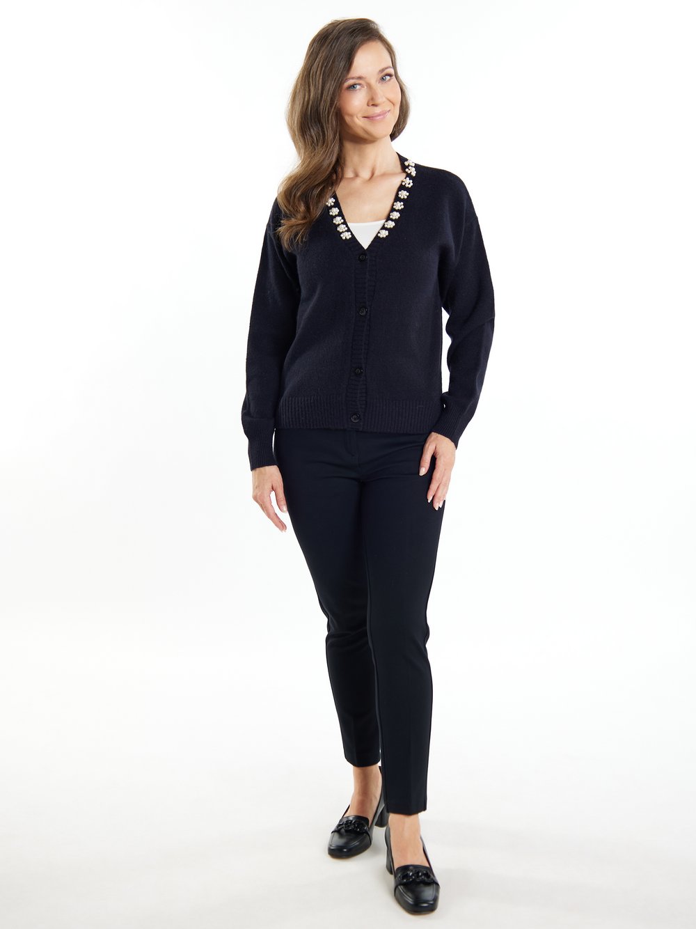 Usha Cardigan mit Perlen Damen Polyamid schwarz, M/L