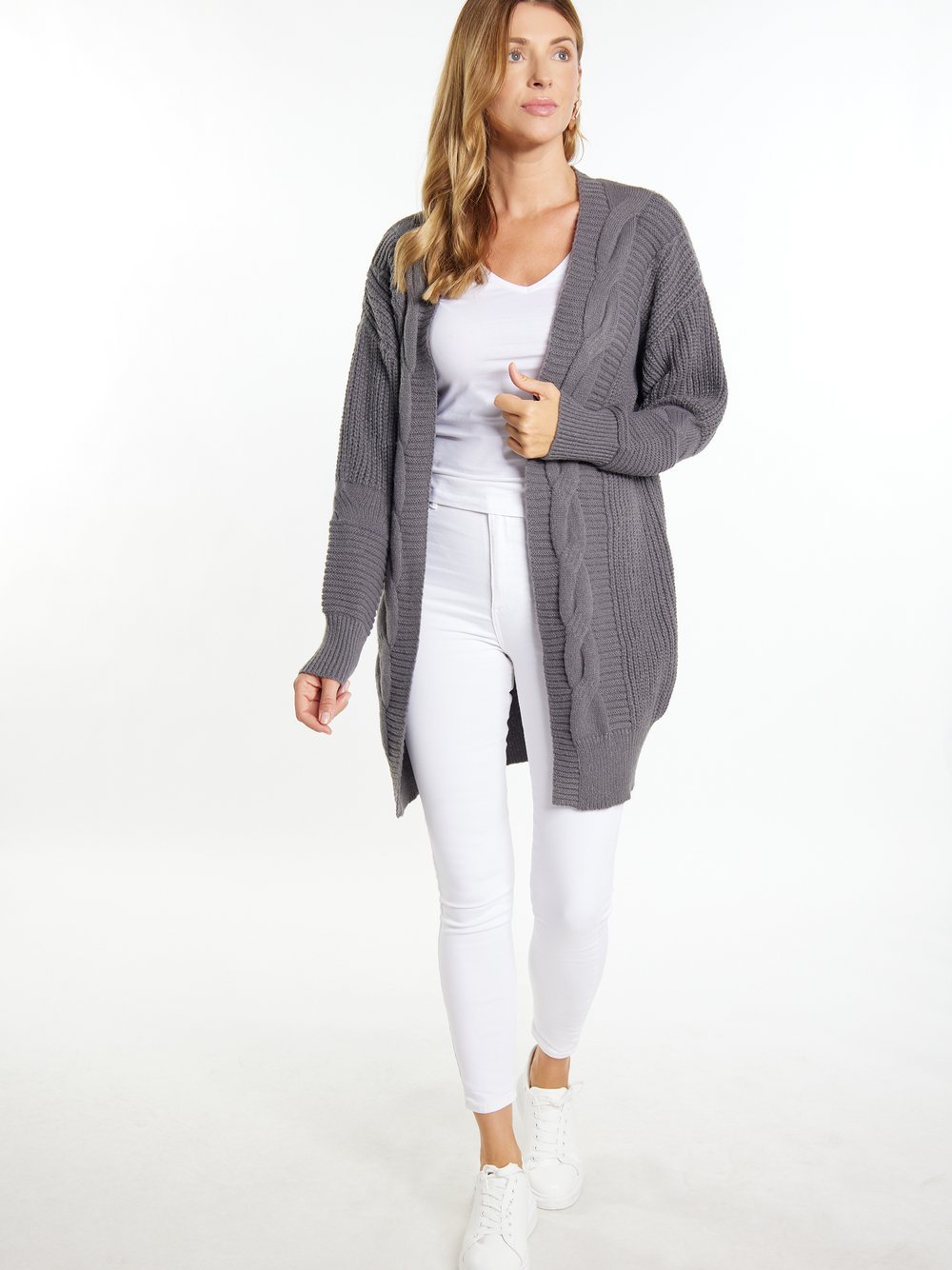 Usha Long Cardigan Damen grau gemustert, XS/S