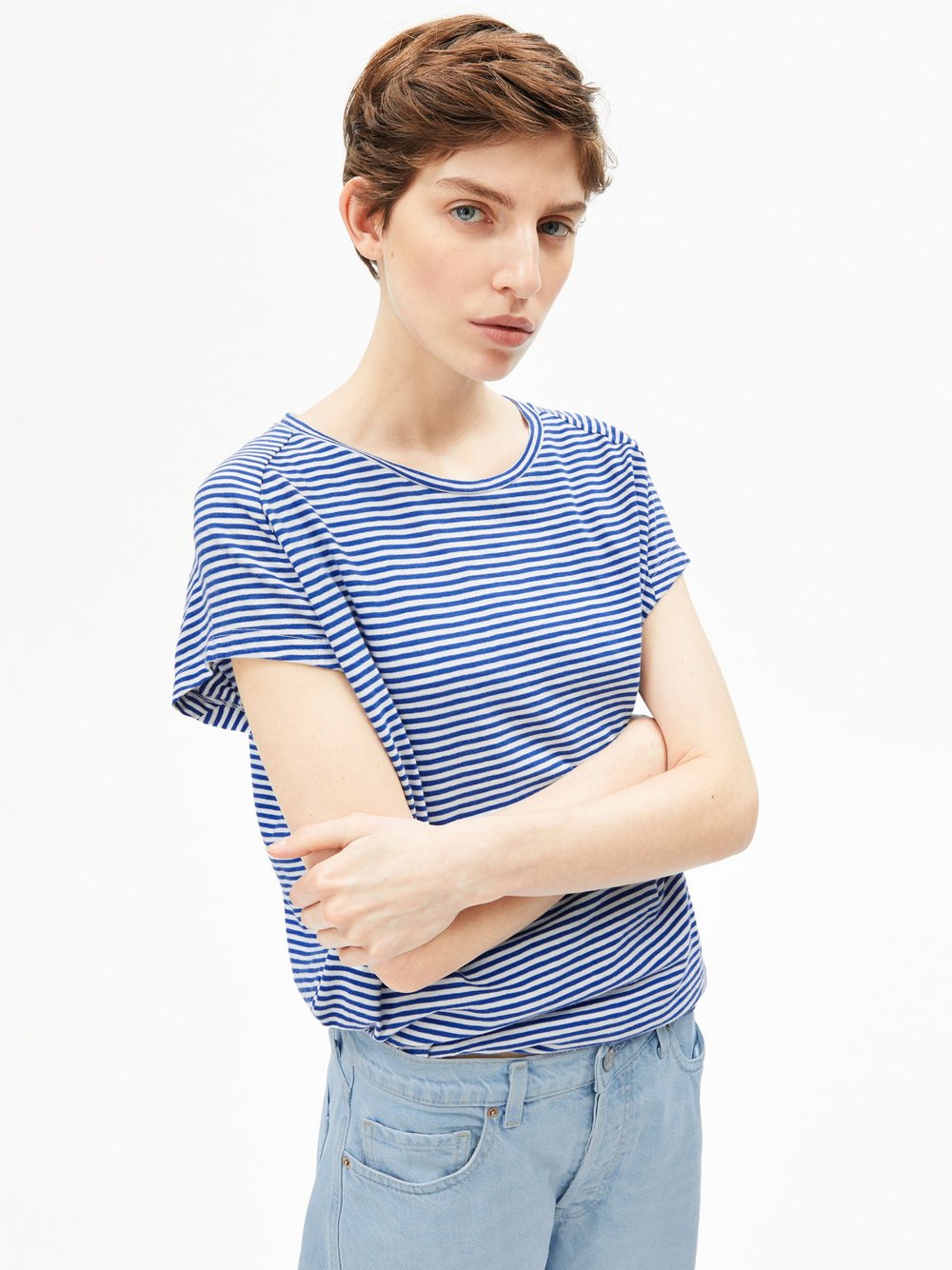 VAN GRAAF Armedangels Damen Blau T-Shirt Baumwolle Mittel