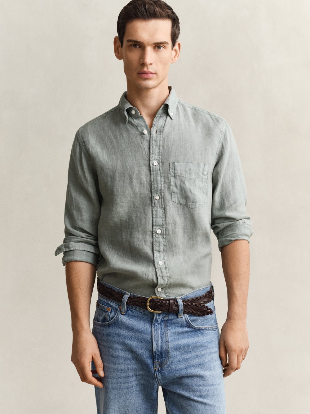 Gant Leinenhemd Herren Regular Fit grün, L