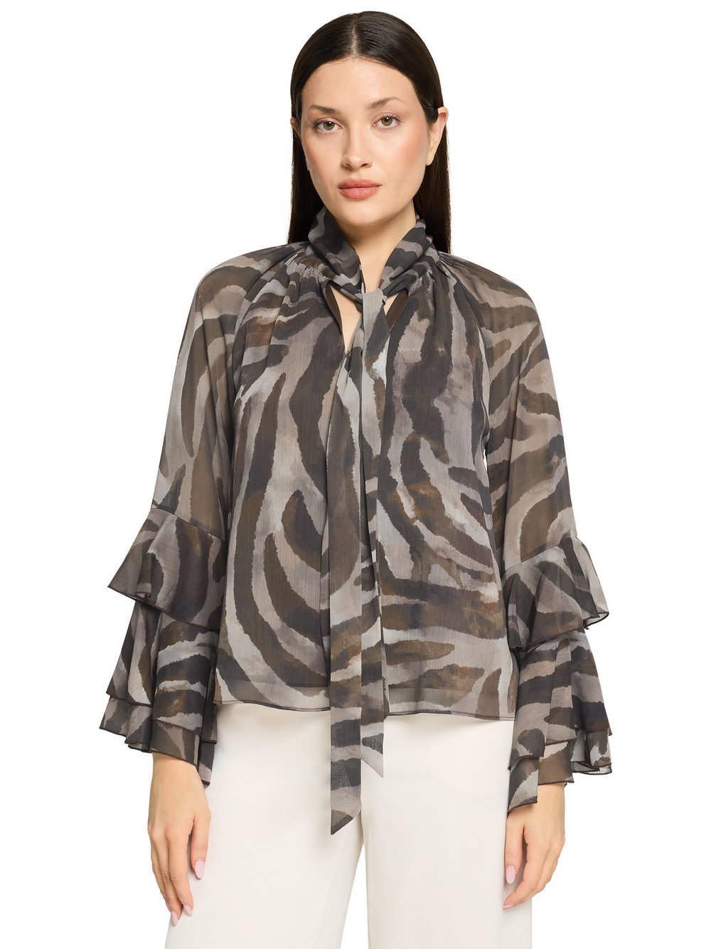 V by Vera Mont Schluppenbluse Damen braun gemustert, 42