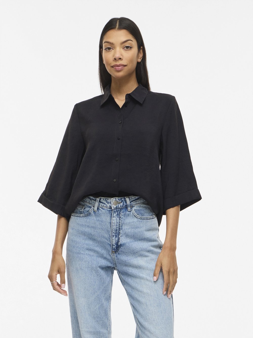 Vila Hemdbluse Damen Modal schwarz, 38