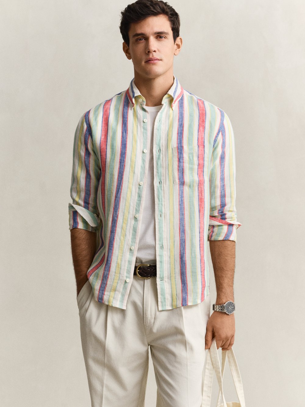 Gant Leinenhemd Herren Regular Fit Leinen (100%) mehrfarbig gestreift, XXL