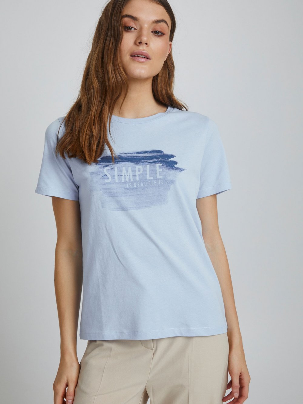 B.Young T-Shirt Damen Baumwolle blau bedruckt, S