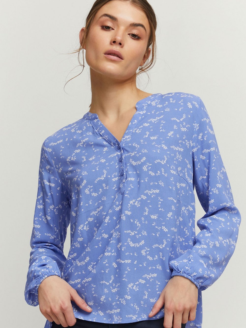 Thumbnail - B.Young Shirtbluse Damen Viskose blau gemustert, 40