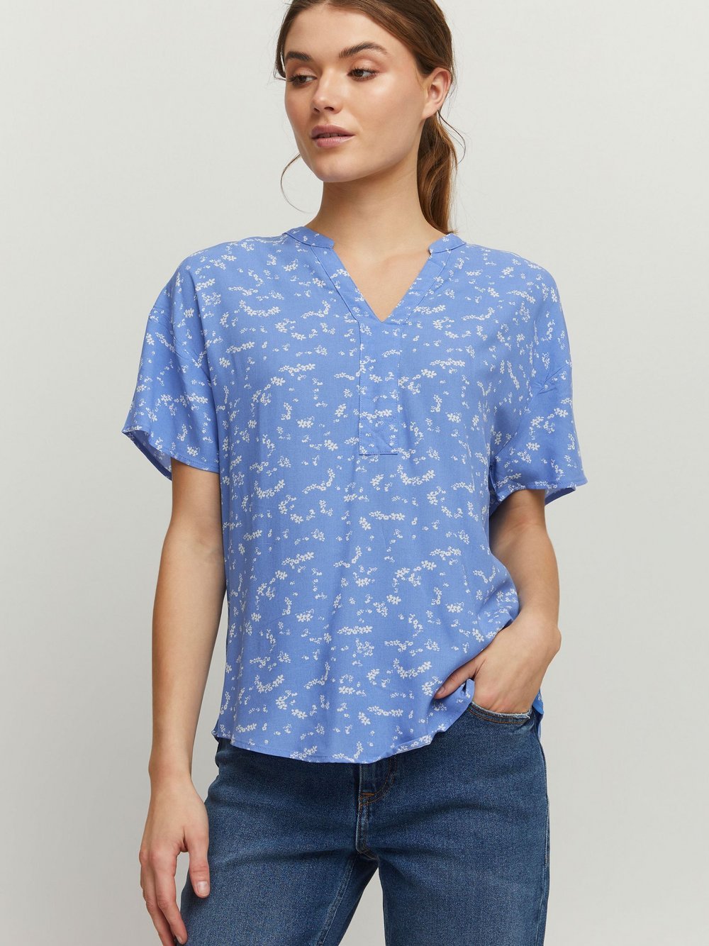 B.Young Shirtbluse Damen Viskose blau gemustert, 36