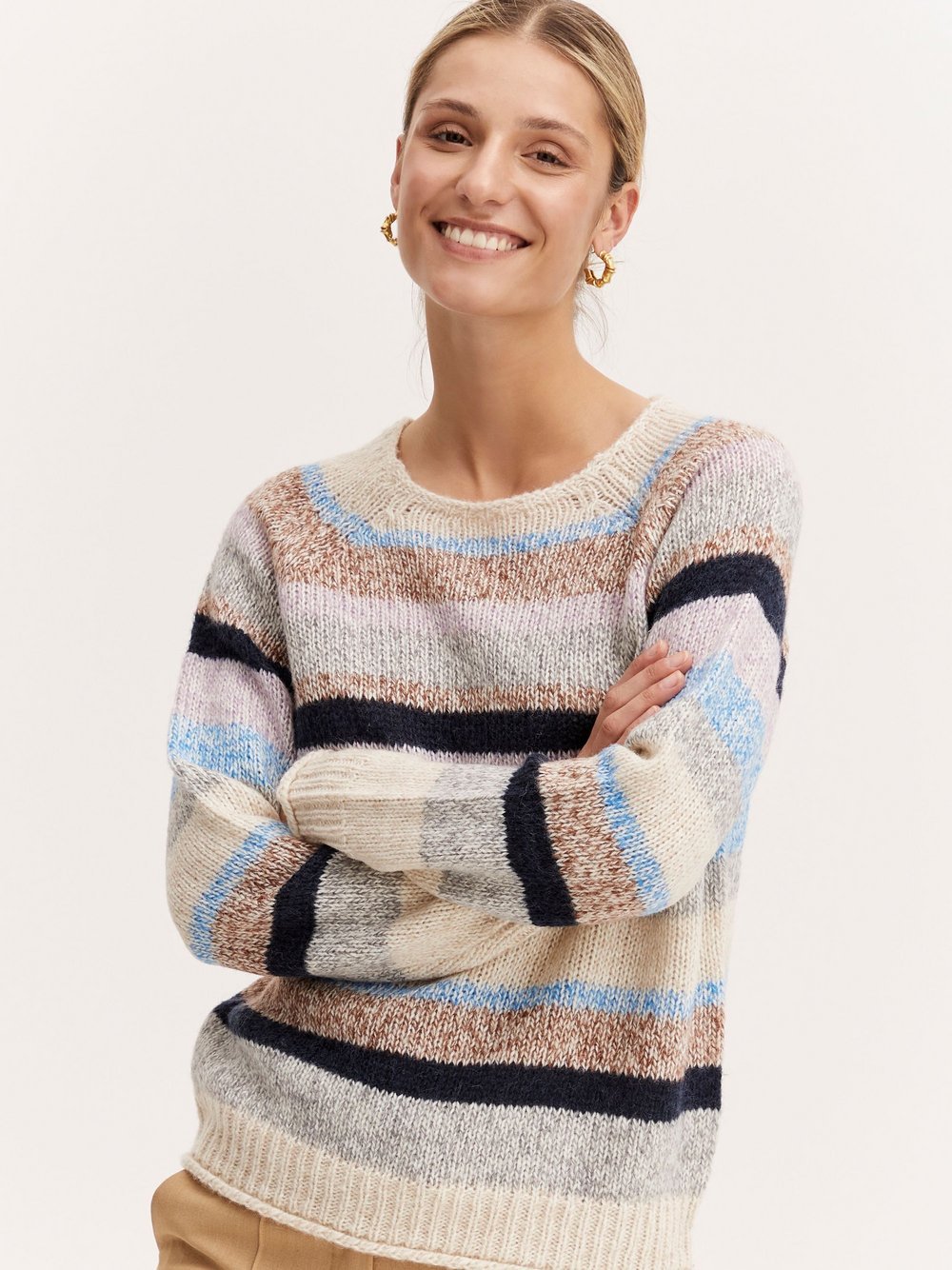 B.Young Strickpullover Damen braun gestreift, M