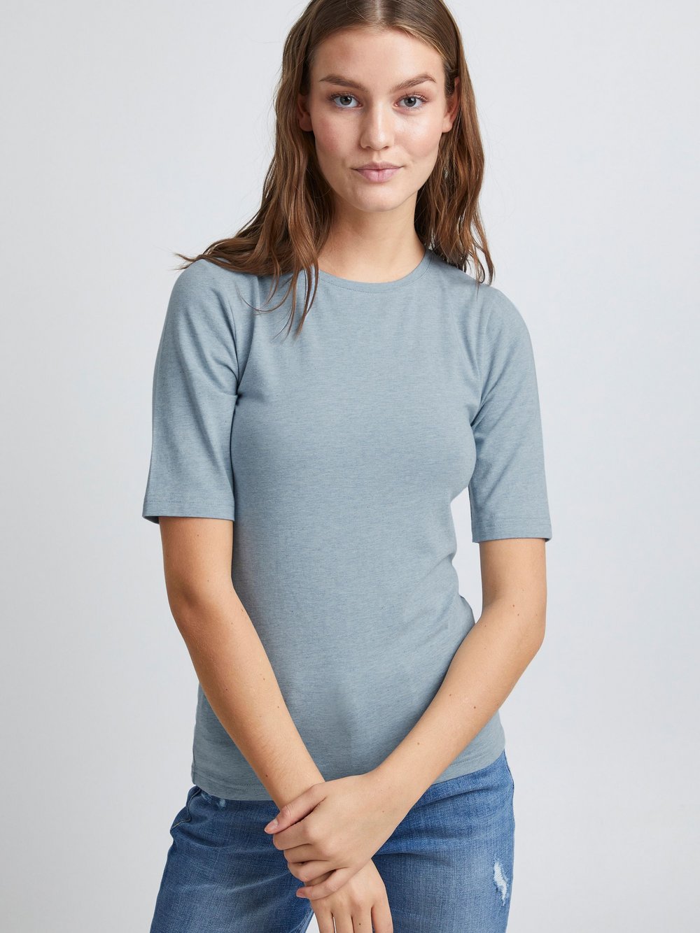 B.Young T-Shirt Damen Baumwolle blau meliert, M