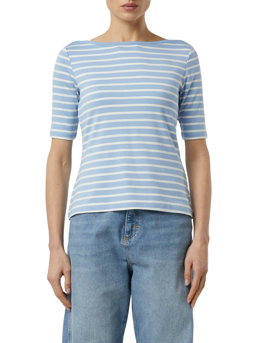 comma T-Shirt Damen Viskose blau gestreift, 44