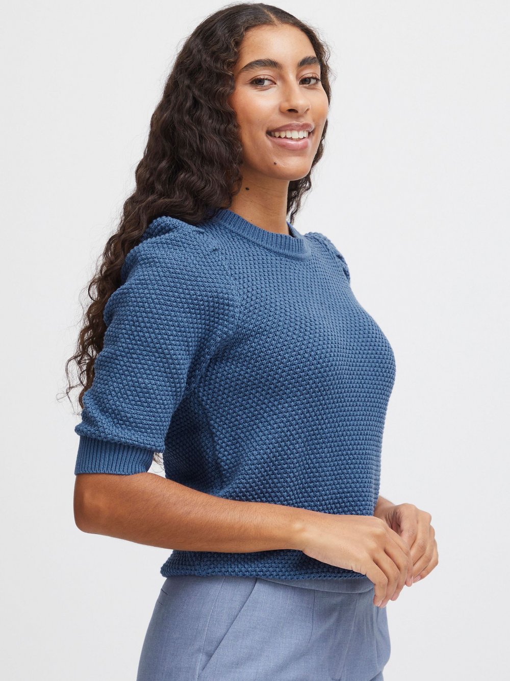 B.Young Strickpullover Damen Baumwolle blau, L